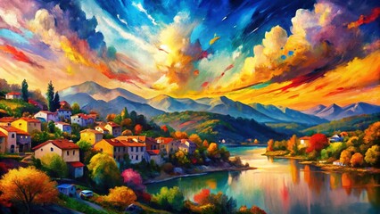 Vibrant Abstract Oil Painting Panorama: Colorful Hand-Drawn Artistic Background