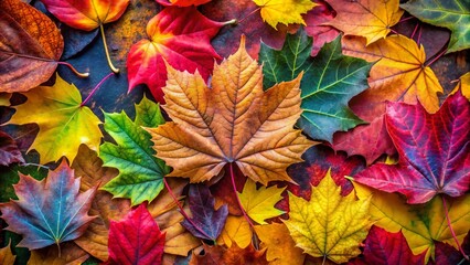 Fototapeta premium Vibrant Autumn Leaves Panoramic: Colorful Fall Foliage Collection Outdoors