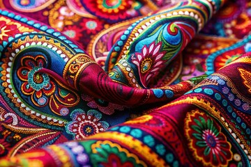 Vibrant Bandana Print Fabric Swatch with Copy Space for Design Inspiration