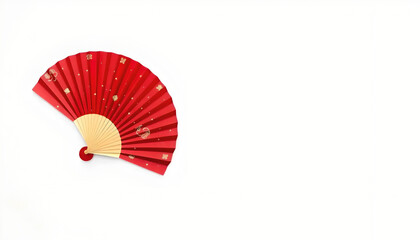 Red Folding Fan on White Background