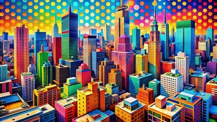 Obraz premium Vibrant Cityscape Aerial Pop Art - Bold Colors & Geometric Shapes