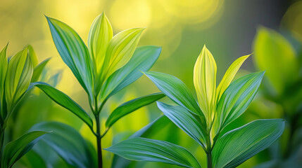 Obraz premium Green leaves thriving in natural sunlight during a serene afternoon