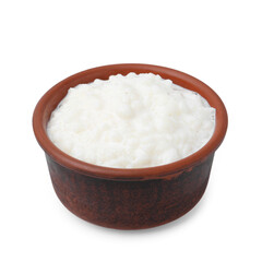 Delicious rice pudding in bowl isolated on white