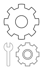 Two outlined gears and a wrench emphasize mechanical systems, collaboration, and precision. Ideal for engineering, maintenance, process optimization, problem-solving, automation, and innovation