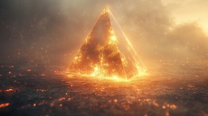 Minimalist holographic pyramid in soft neutral lighting