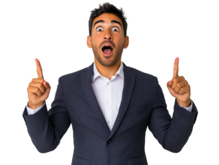 Man shows excitement with raised hands