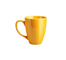 Bright yellow ceramic mug designed with a sturdy handle, ideal for enjoying hot drinks. Isolated on transparent background, png.