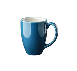 Blue ceramic coffee mug featuring a sturdy handle, perfect for hot beverages. Isolated on transparent background, png.