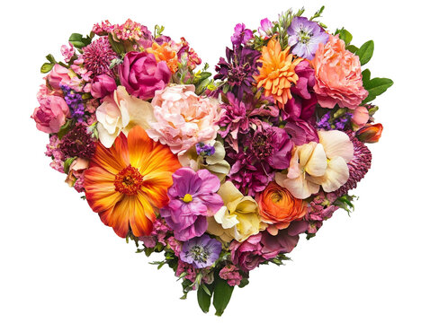 Colorful flower arrangement in heart shape design