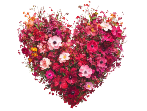 Colorful floral arrangement in heart shape design