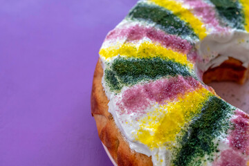 Traditional dessert Mardi Gras king cake.