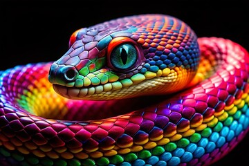 Fototapeta premium Vibrant Rainbow Serpent Portrait - Colorful Snake Photography