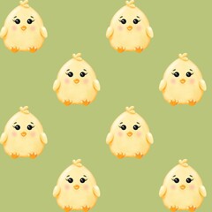 Little chick on green seamless pattern for Easter 