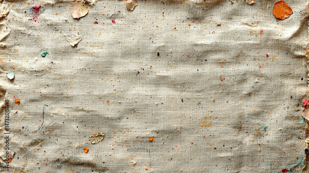 Aufkleber textured paper background with colorful specks and natural linen appearance, perfect for eco friendl