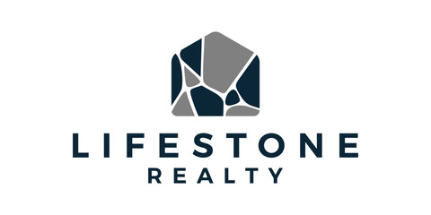 Fototapeta premium House building logo design template with stone design graphic vector illustration. simple, vector logo, illustration, creative.