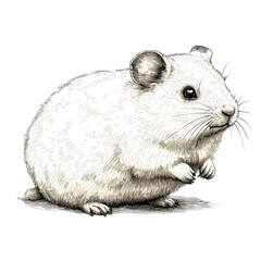 Adorable White Hamster: A Detailed, Hand-Drawn Illustration of a Fluffy Pet. Perfect for Animal Lovers and Nature Enthusiasts.
