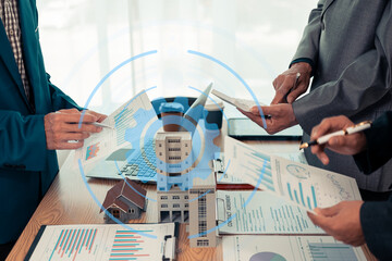 Real estate developers, architects and business teams working on a new business building project in a conference office highlight investment strategies and real estate decisions for future plans.