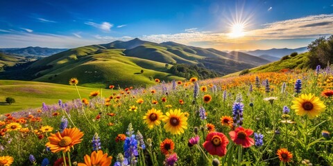 Fototapeta premium Vibrant Summer Wildflowers Blooming on Diablo Range, California