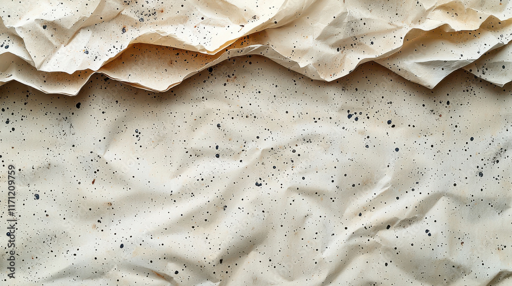 Poster crumpled textured paper with speckles in beige and brown tones, creating organic and natural look. i