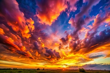 Obraz premium Vibrant Sunset Cloudscape: Colorful Sky at Golden Hour