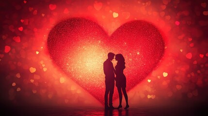 beautiful red heart background, two couple standing together, bright pink theme