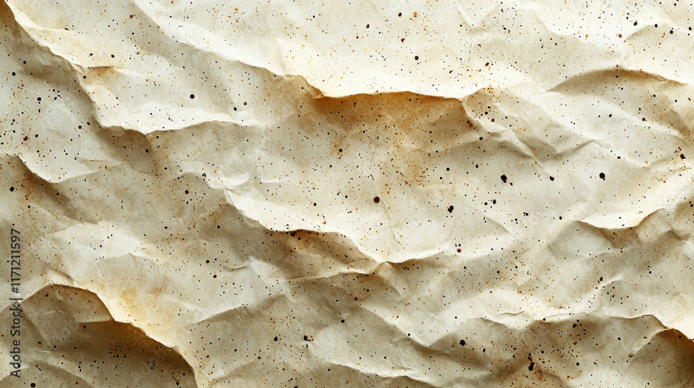 Poster crumpled textured paper background with speckles and natural tones, ideal for eco friendly designs a