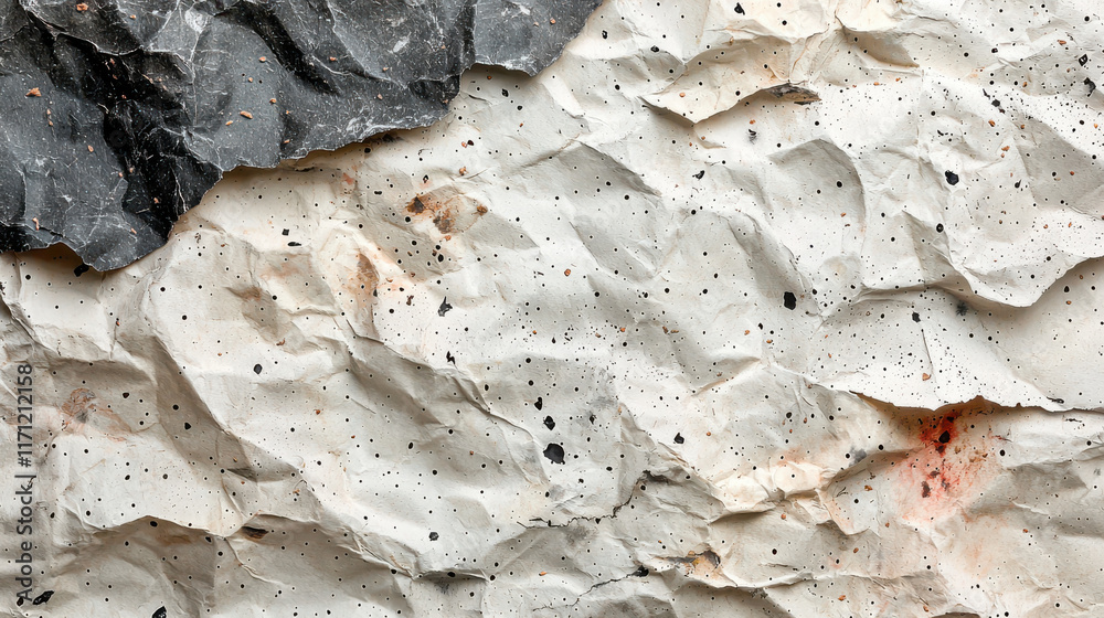 Fototapete crumpled textured paper background in black and white with speckles, ideal for creative projects and