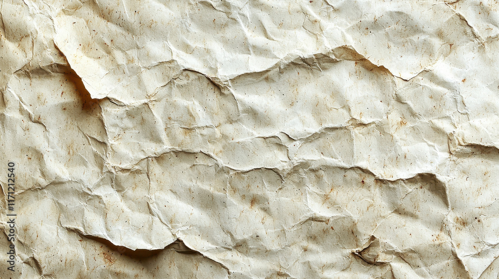 Poster crumpled textured paper background with natural fibers and subtle stains, ideal for eco friendly des