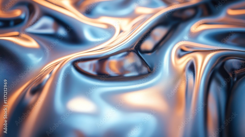 Aufkleber A close-up of flowing metallic fabric with dynamic reflections and textures.