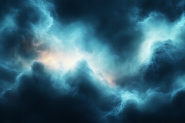 Fototapeta premium Dark stormy clouds with glowing center.