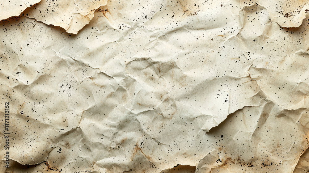 Poster crumpled textured paper background with speckles and natural tones, ideal for eco friendly designs a