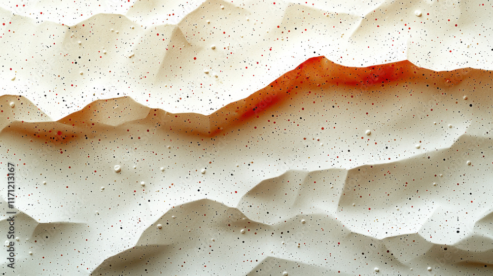 Aufkleber Textured abstract background with white and orange tones, featuring wavy, layered design. surface has speckles and three dimensional appearance, creating depth and interest