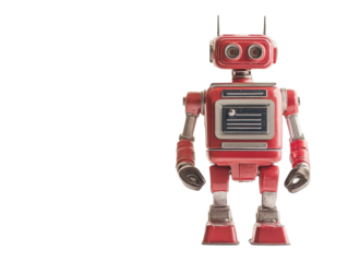 Red robot toy on white background