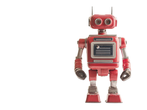 Red robot toy on white background