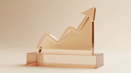 Upswing Growth Chart Abstract Rose Gold Glass Arrow Ascending on Block Base