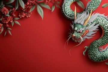 Naklejka premium Vibrant and Captivating of a Majestic Chinese Dragon in Traditional Style Featuring Ornate Patterns Intricate Scales and Symbolic Zodiac Elements