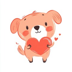 Fototapeta premium Cute dog with red heart for Valentine’s Day greeting card design