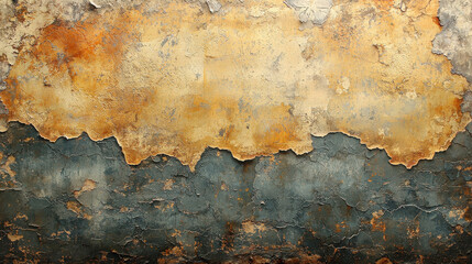 textured wall with vintage grunge patterns, featuring warm orange and cool blue tones, showcasing...