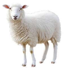 Fototapeta premium White sheep grazing peacefully in a green field