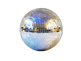 Disco ball reflecting colorful lights at a party