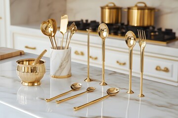 High-quality image of kitchen items featuring neatly organized in a contemporary kitchen environment