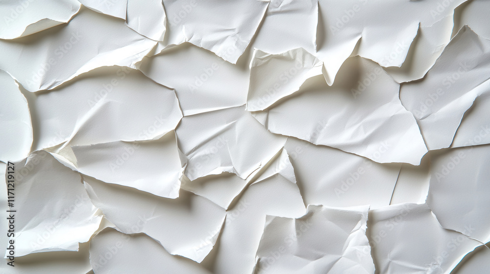 Aufkleber Crumpled white recycled craft paper texture creates unique background. irregular folds and creases add depth and interest, perfect for various design projects