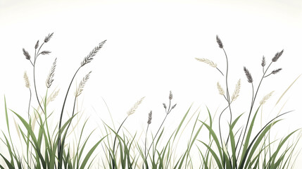 Illustrated Meadow Grass Border, White Background, Nature Design, Website Decoration.