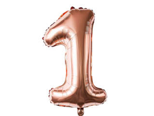 Rose gold number one balloon celebration