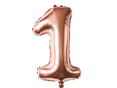 Rose gold number one balloon celebration
