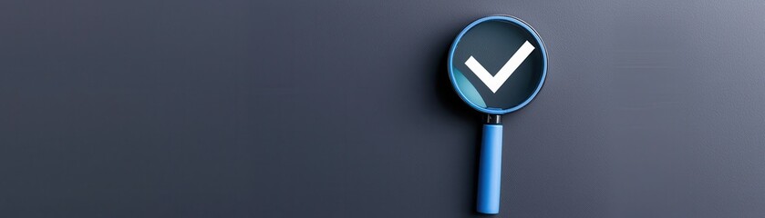 A magnifying glass with a check mark symbolizes verification and clarity against a dark background.