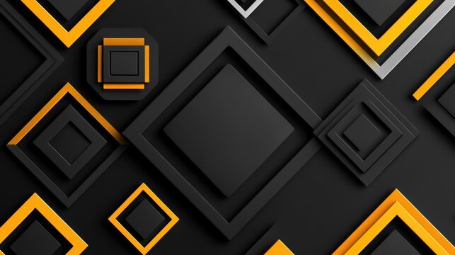 Abstract geometric pattern with layered squares in black and orange