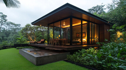 Tranquil Jungle Retreat: Modern Minimalist Cabin Design