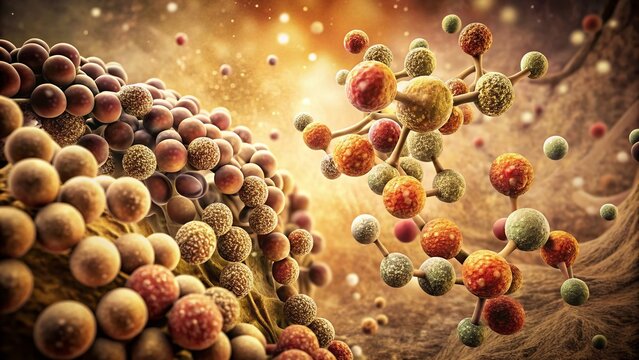 Vintage Microscopic View of Digestive Enzyme Action, Retro Science Illustration