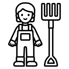 여자 농부와 농사 도구 아이콘